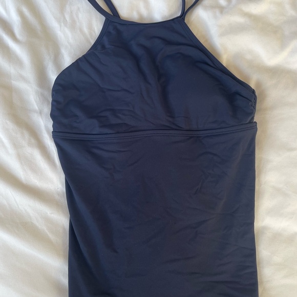 Athleta Macrame High Neck Blue Tankini Workout Top | Extra Extra Small - Picture 4 of 7